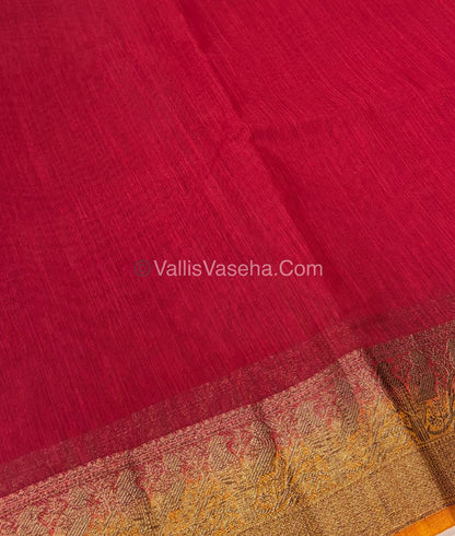 Bamboo Silk Saree - Red  With Mustard Yellow Shade - VVBSS005