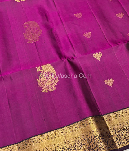 Pure Soft Silk Saree - Kanchi Border - Dark Pink & Dark Purple Combo - VVPSS046