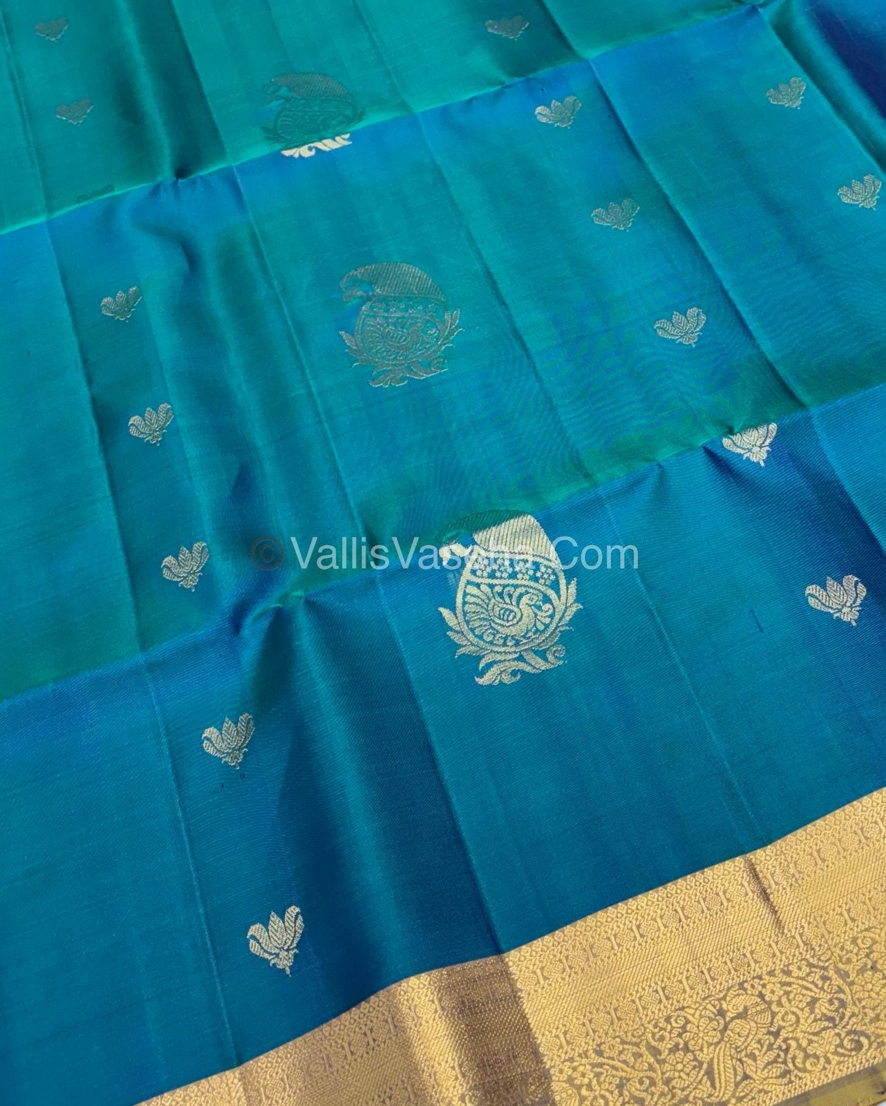 Pure Soft Silk Saree - Kanchi Border - Blue & Grey Combo - VVPSS046