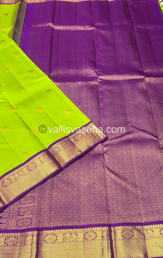 Pure Vintage Korvai Kanchipuram Silk Saree - Green & Purple Combo - VVPS006
