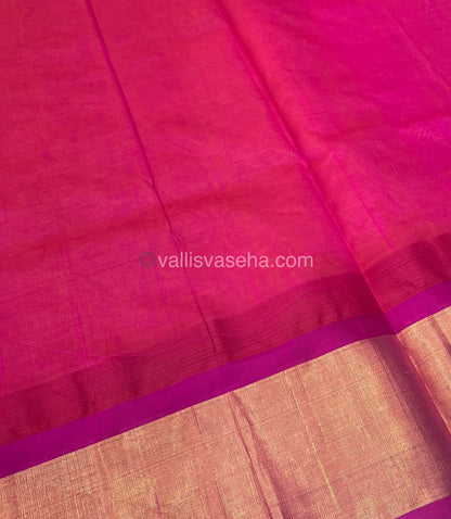 Pure Korvai Silk Cotton Saree -  Yellow With Blue Shade Temple border - VVKSC001