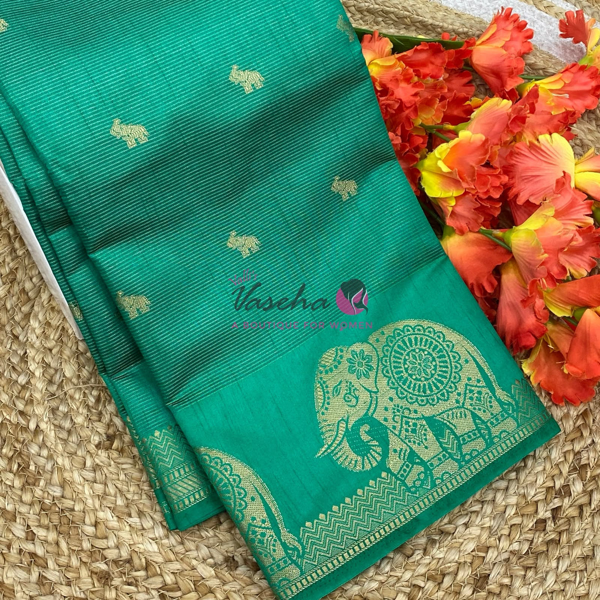 Semi Tussar Silk Saree | Ramar green  Shade |VVSTS060