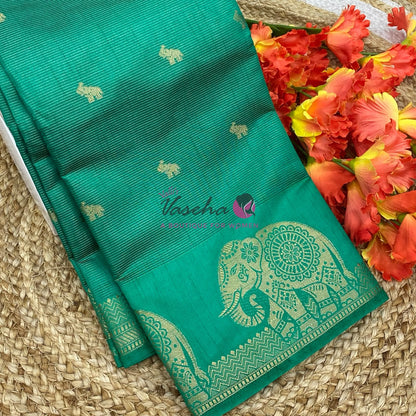 Semi Tussar Silk Saree | Ramar green  Shade |VVSTS060