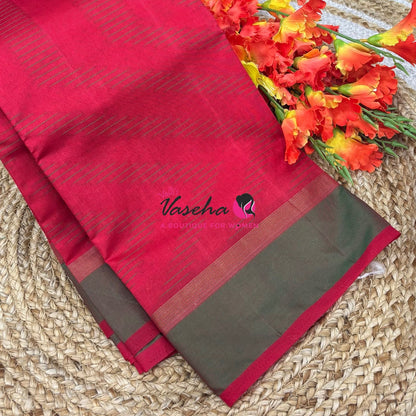 Semi Silk Saree - Thread Work Weaving - Reddish Pink With Green - VVSSS0038