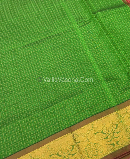 Semi Silk Cotton Saree - Green With Red Shade - VVSSC006