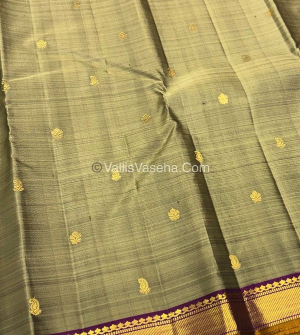 Pure Kanchipuram Silk Saree - Grey with Purple - VVPS031