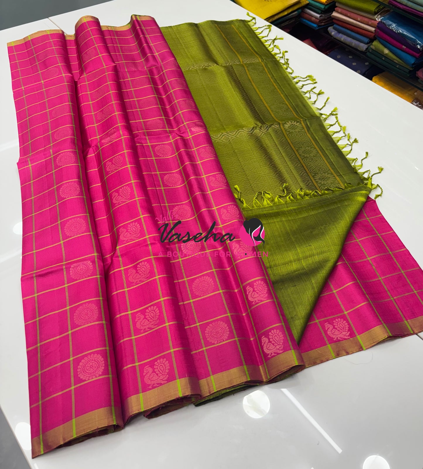 Pure Soft Silk Saree - Pink & Green Shade - VVPSS055