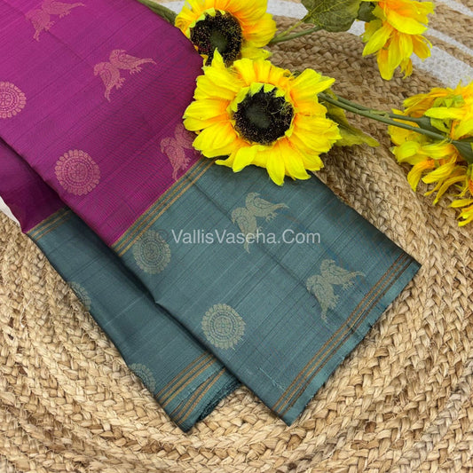 Half Mix - Pure Soft Silk Saree - Long Retta Petta Border with Butta - VVPSS076