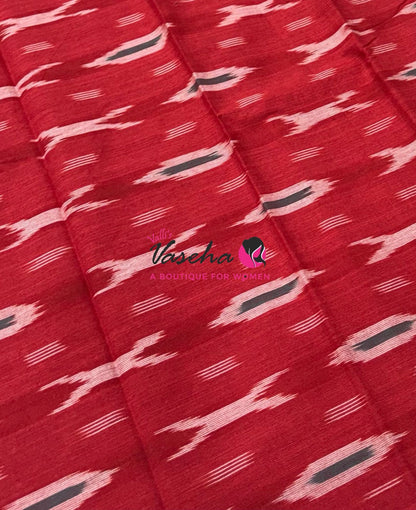 Double Ikkat Pure Cotton Saree -  Blue With Red  - VVIKS002