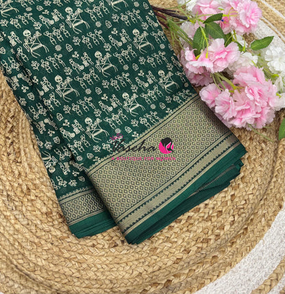 Semi Binny Silk - Varli Design - Green Shade  - VVSBS010