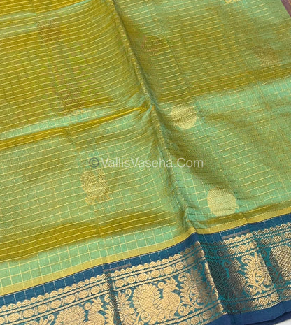Pure Silk Cotton Saree - Mayil & Chakkaram Design - Green With Blue Shade - VVMC002