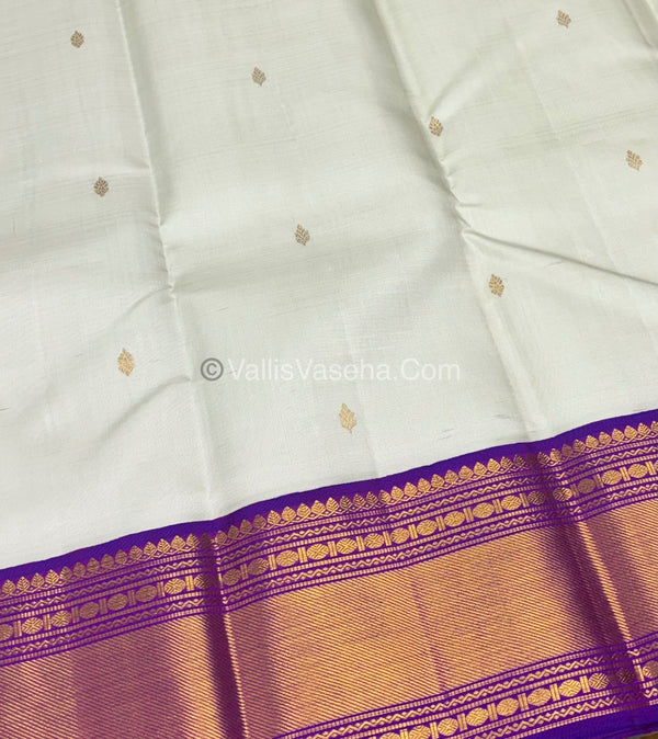 Pure Vintage Korvai Kanchipuram Silk Saree - White & Purple Combo - VVPS034