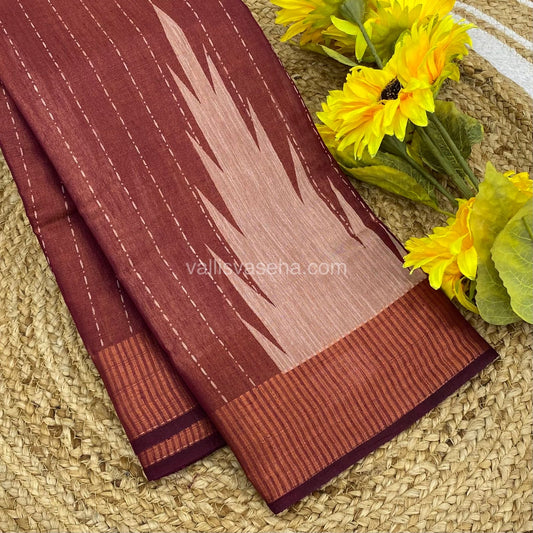 Semi Tussar Silk - Temple border - Wine Shade - VVSTS001