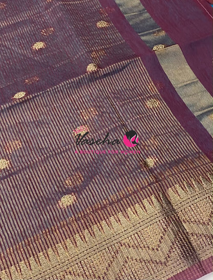 Semi Jute Silk Saree - Blue With Wine Shade- VVSJS002