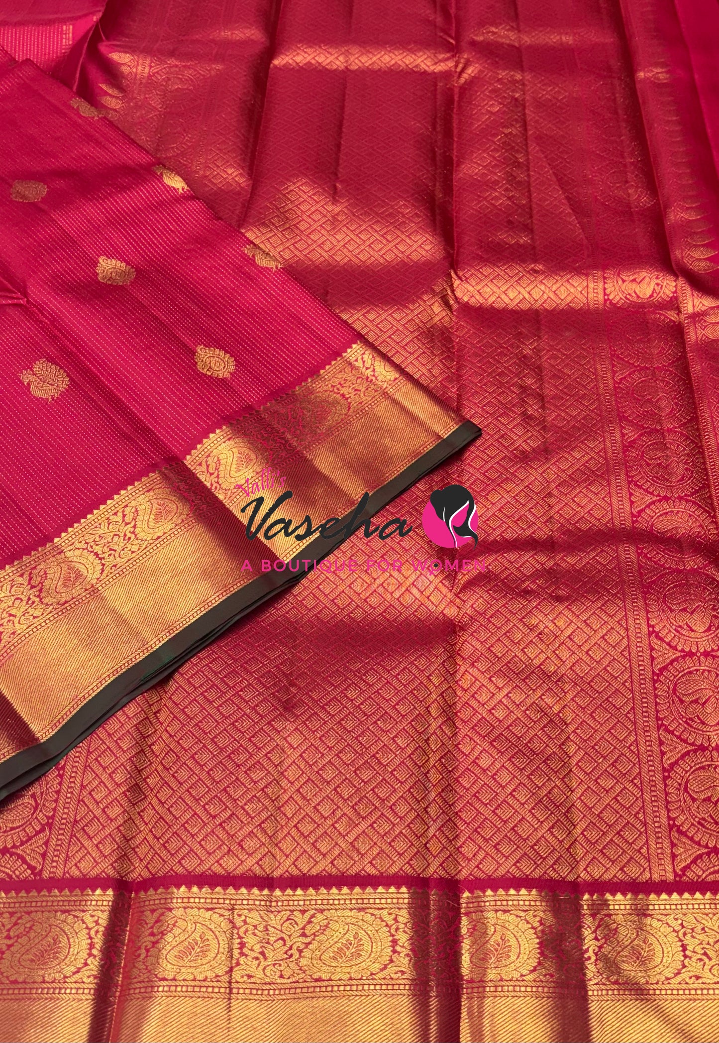 Pure Kanchipuram Silk Saree - Vairavoosi Design  - Pinkish Red Shade - VVPS059