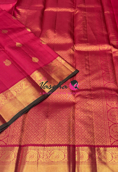 Pure Kanchipuram Silk Saree - Vairavoosi Design  - Pinkish Red Shade - VVPS059