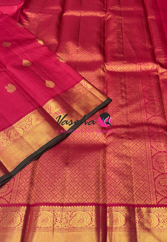 Pure Kanchipuram Silk Saree - Vairavoosi Design  - Pinkish Red Shade - VVPS059