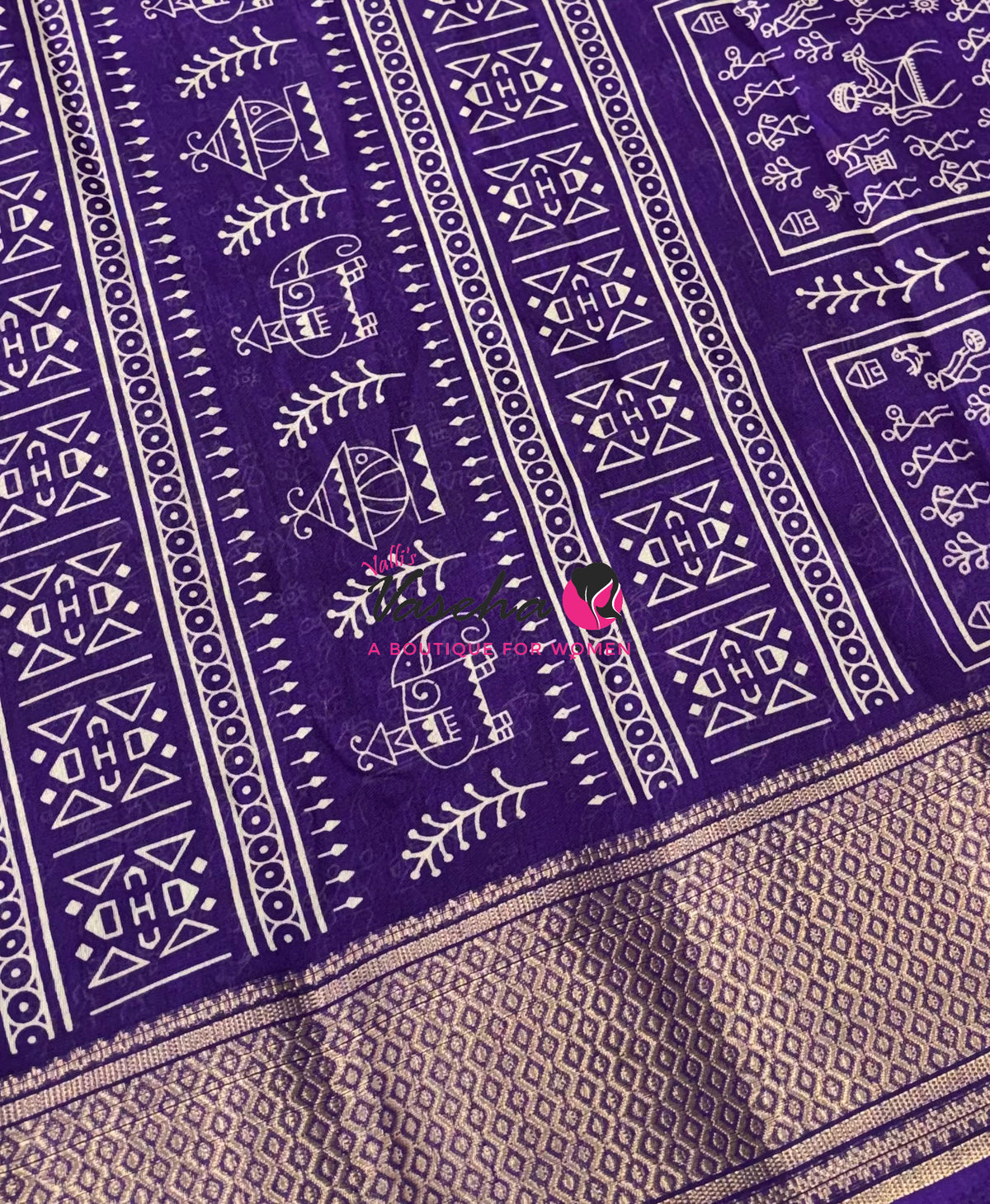 Semi Binny Silk - Varli Design - Purple Shade  - VVSBS010