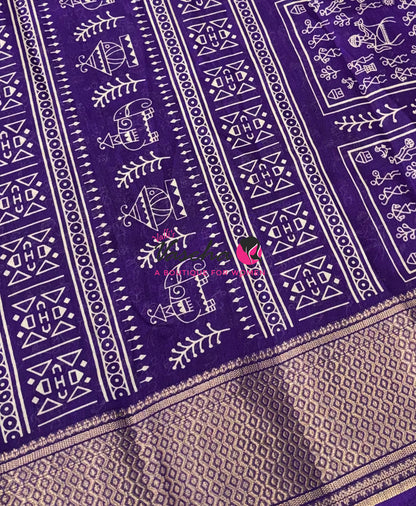 Semi Binny Silk - Varli Design - Purple Shade  - VVSBS010