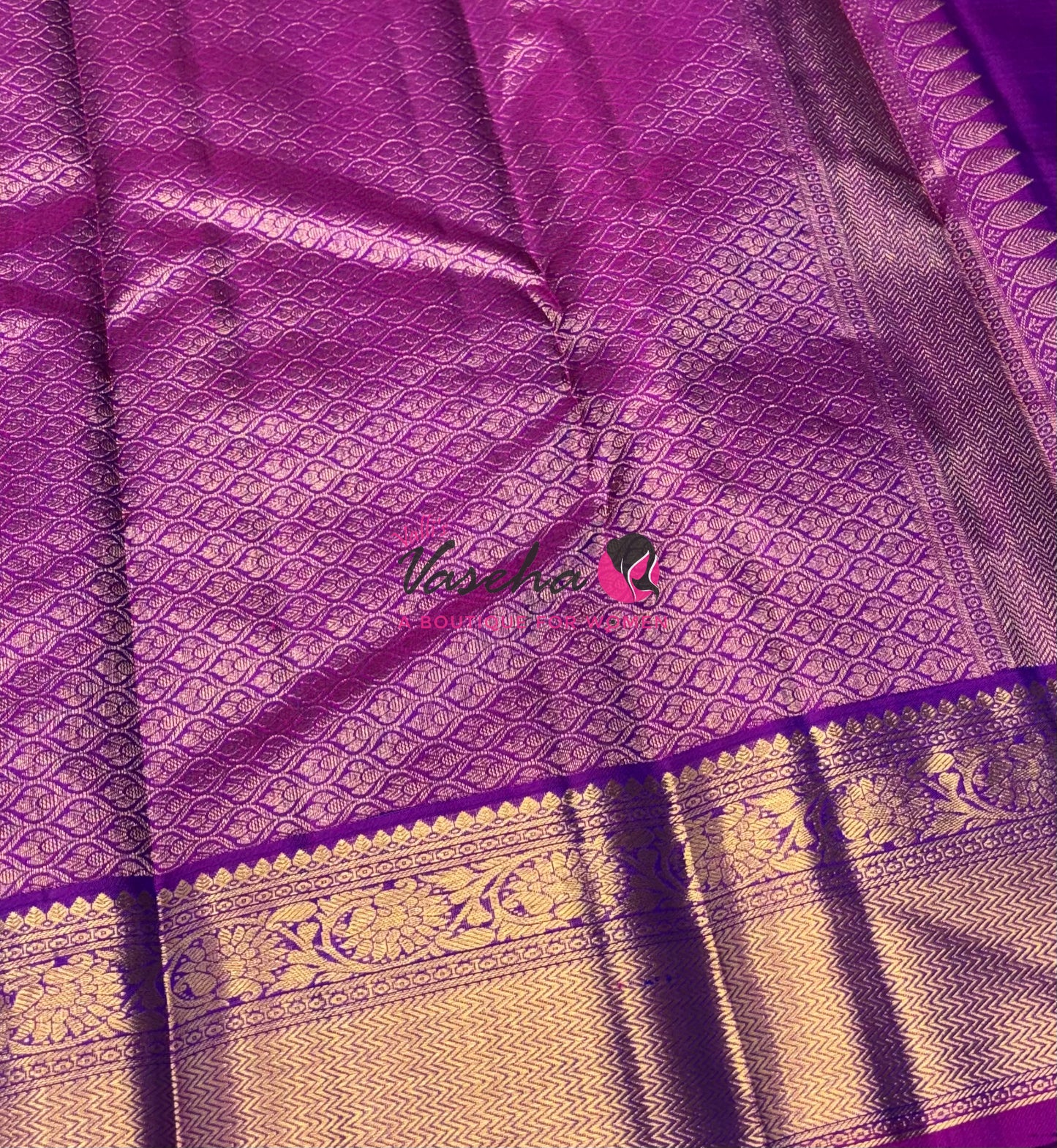 Pure Kanchipuram Bridal Silk Saree - Embossed Design - Peacock Blue With Purple Combo - VVPS023