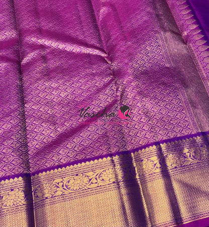 Pure Kanchipuram Bridal Silk Saree - Embossed Design - Peacock Blue With Purple Combo - VVPS023