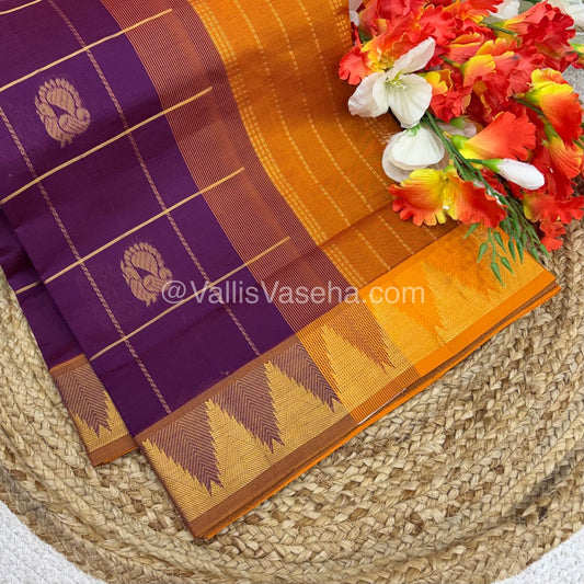 Semi Silk Cotton Saree -  Purplish Wine  with mustard Shade - VVSSC002