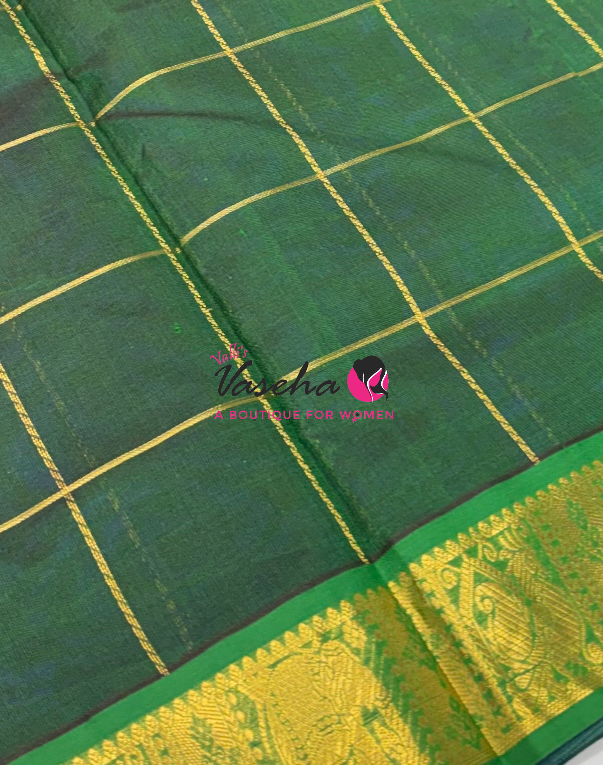 Pure silk  Cotton Saree - Checked Pattern with Butta - Violetish Blue & Green Shade - VVSCC005