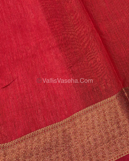 Bamboo Silk Saree -  Chiku With Red Shade - VVBSS002