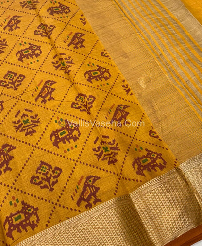 Semi Tussar Silk Saree - Ikkat / Pochampally Design - Mustard Yellow Shade - VVSTS034