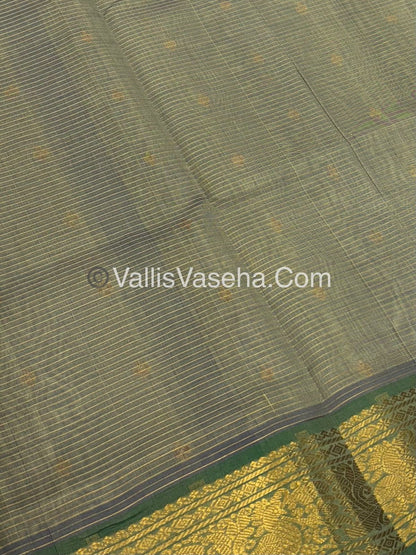 Pure Silk Cotton Sarees - Vairavoosi Lines - Grey With Green Shade - VVPSC006