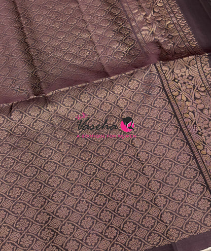 Pure Soft Silk Saree  - Vairavoosi Pattern - Pink With Brown - VVPSS095