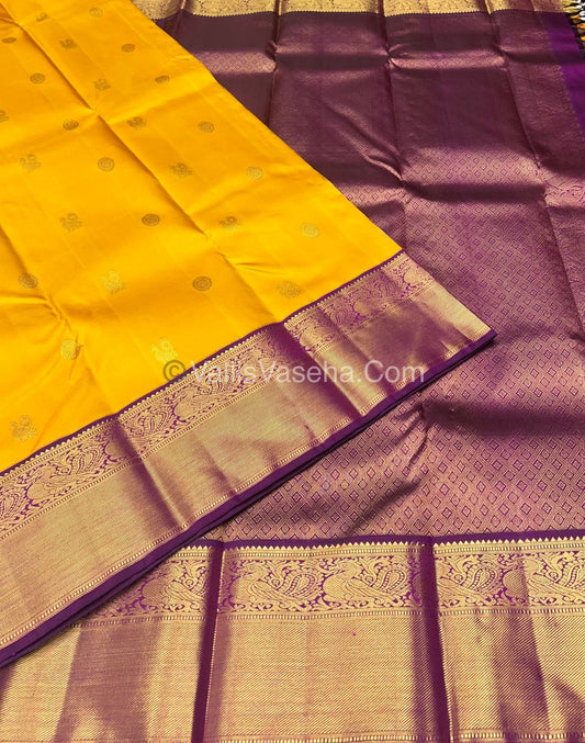 Pure Kanchipuram Silk Saree Yellow with Purple - VVPS011