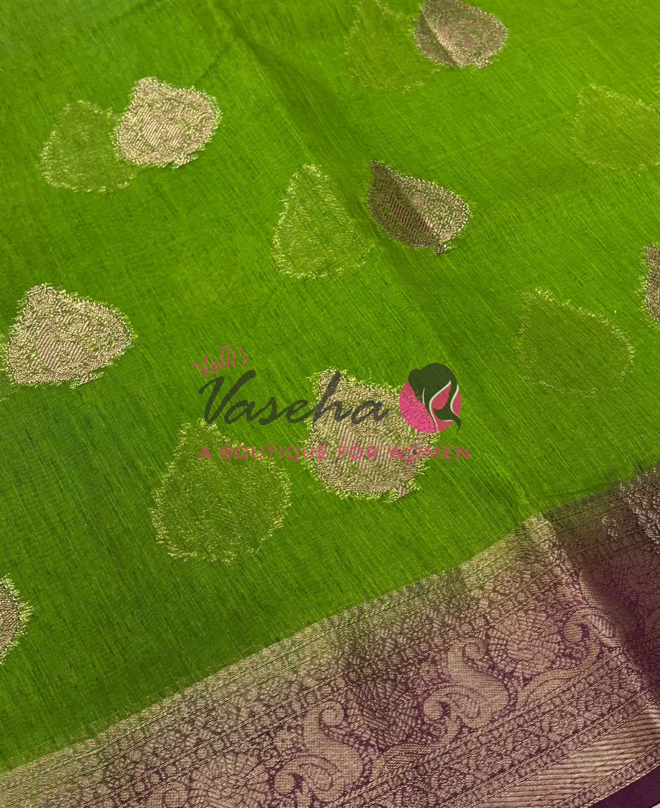 Bamboo Silk Saree- Green with Brown Shade - VVBSS013