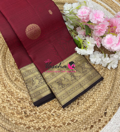 Pure Kanchipuram Silk Saree - Maroon With Brown - VVPS094