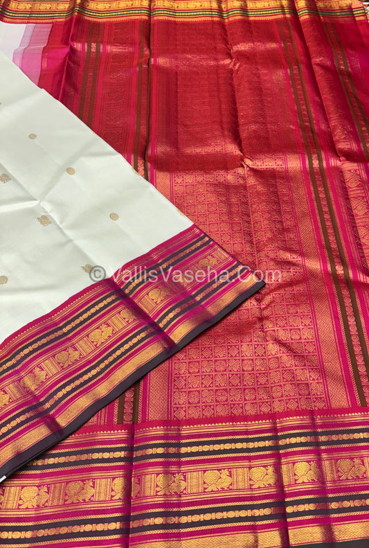 Pure Vintage Korvai Kanchipuram Silk Saree - Cream / Half White & Peachish Pink Combo - VVPS022