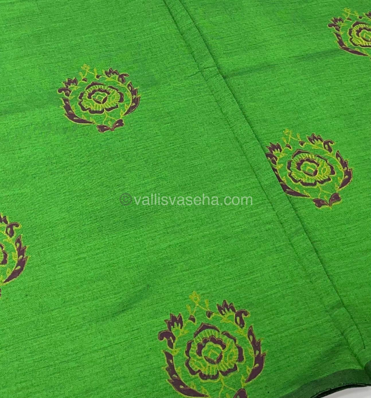 Poly Silk Mixed Printed Cotton - Green With Pink - VVPCP002