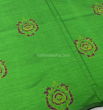 Poly Silk Mixed Printed Cotton - Green With Pink - VVPCP002