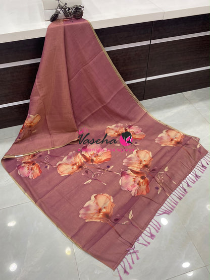 Linen Tissue Saree - Pinkish wine Shade - VVLTS006