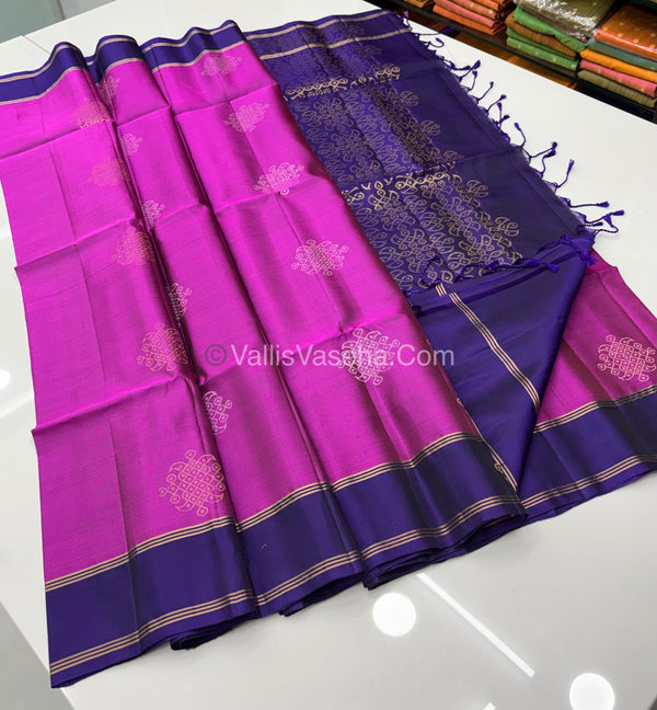 Pure Soft Silk Saree - Kolam Design Pink with purple shade - VVPSS074