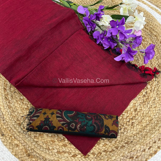 Khadi Cotton Sarees with Kalamkari Blouse - VVKCK001