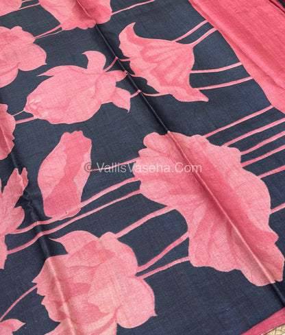 Pure Tussar Silk - Black With Peach Shade - VVPTS001