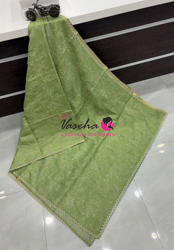 Linen Tissue Saree - Green Shade - VVLTS009