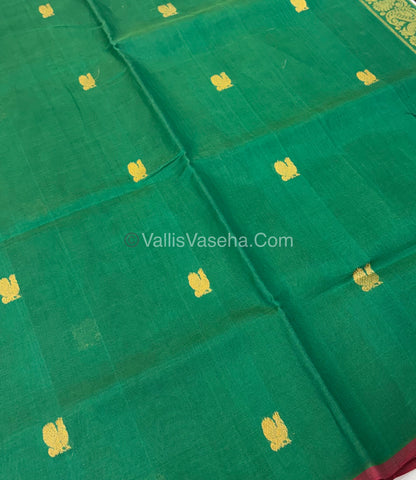 Pure Silk Cotton Saree - Violentish Green With Pink Shade - VVPSC002