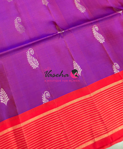Half Mixed  Soft Silk Saree - (1.75 warp) Purplish Pink & Red - VVPSS090