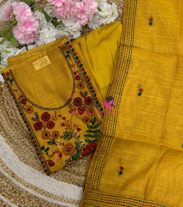 Unstitched Kota Material | Mustard Yellow Shade | VVUSM059