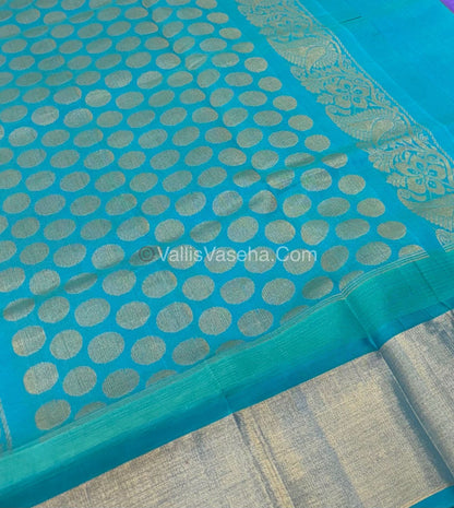 Pure Korvai Silk Cotton Saree - Lavender With Blue Shade Temple border - VVKSC001