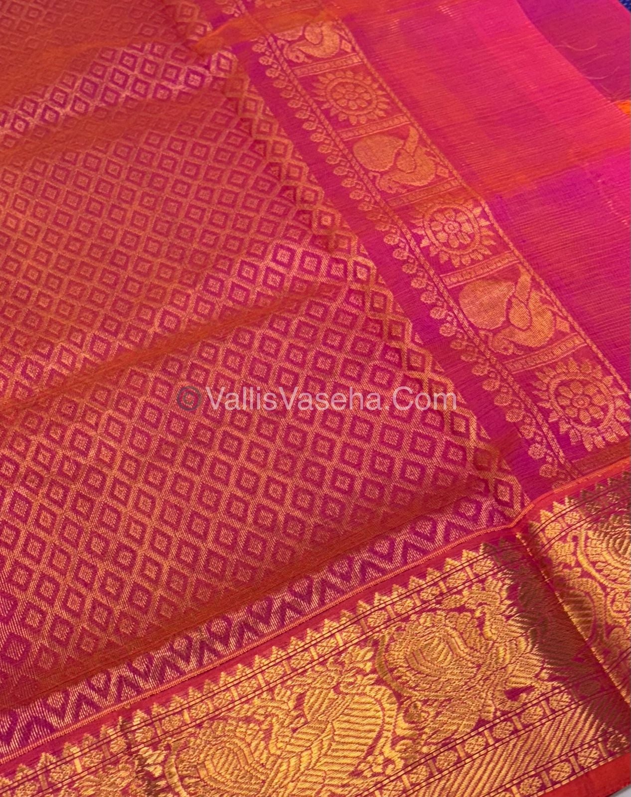 Pure Silk Cotton Saree - Vairavoosi checks - Mayil & Chakkaram - VVMCV002