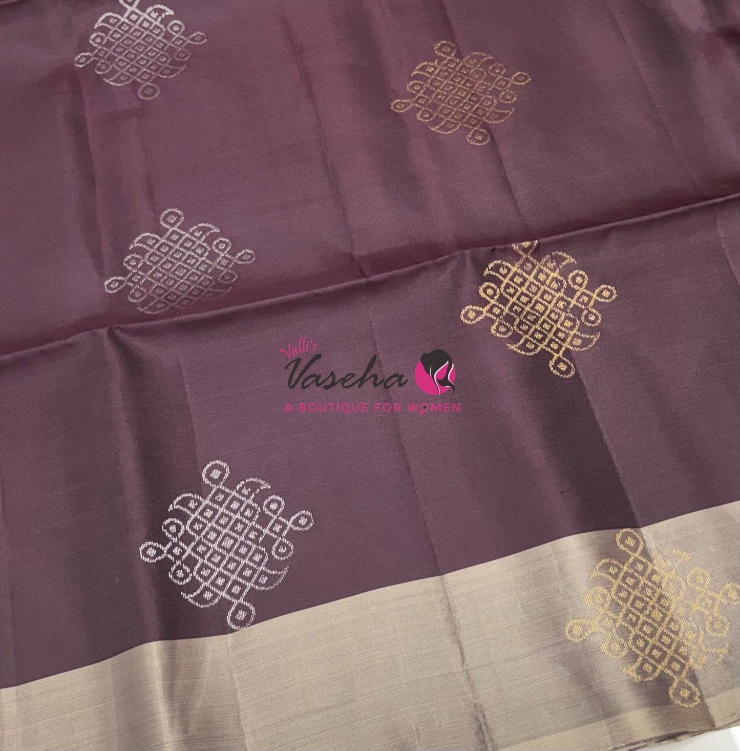 Pure Soft Silk Saree - (1.75 Warp) Kolam Design - Shade Of Brown & Grey Shade - VVPSS074