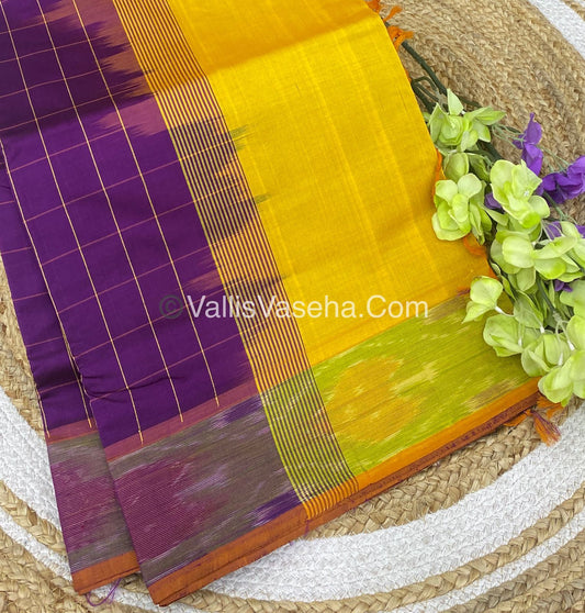 Semi Silk Cotton Saree - Purple &  Yellow - VVSSC001