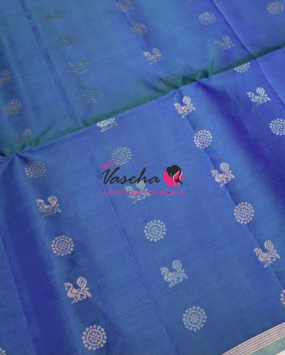 Pure Soft Silk Saree  - Blue & Light Blue Combo  - VVPSS055